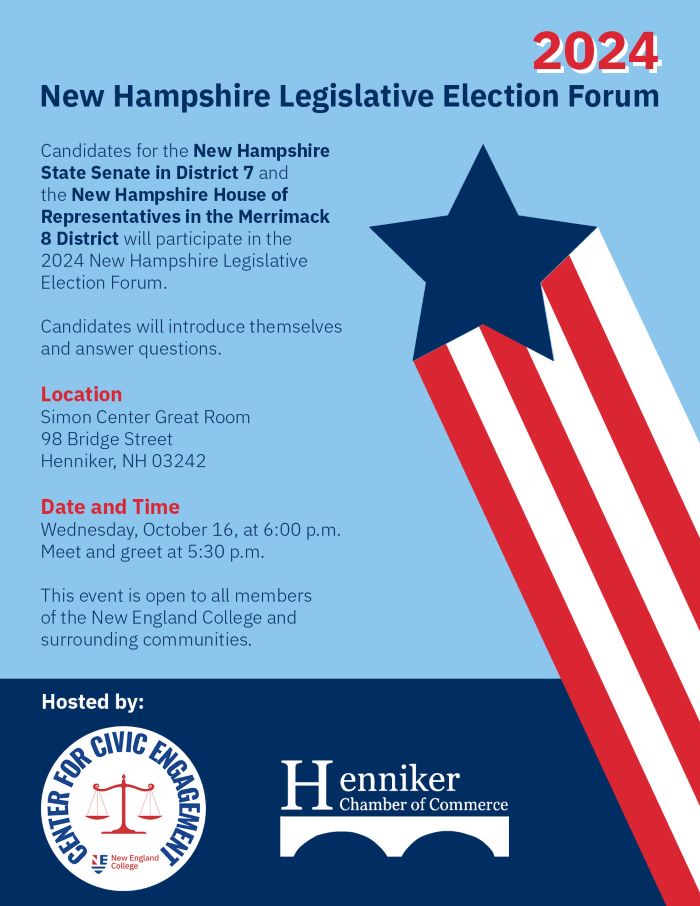 Flyer for the New Hampshire Legislative Election Forum.