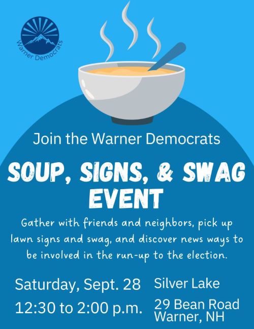 Flyer for the Soup, Signs & Swag event.