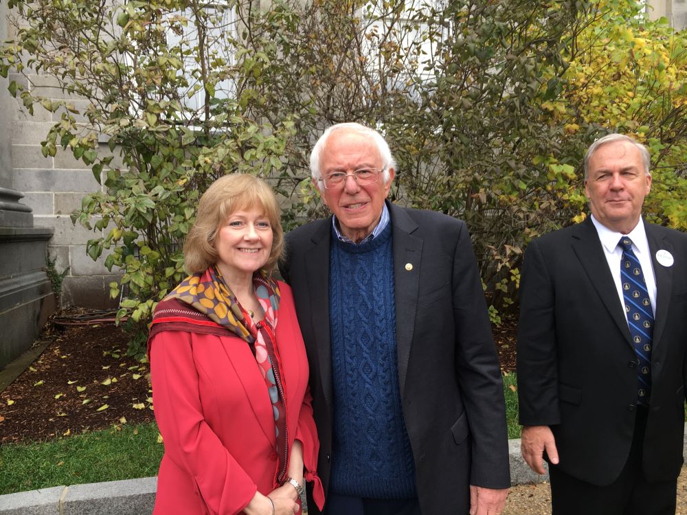 Eileen meeting Senator Bernie Sanders (With her friend Representative Renny Cushing in the background)