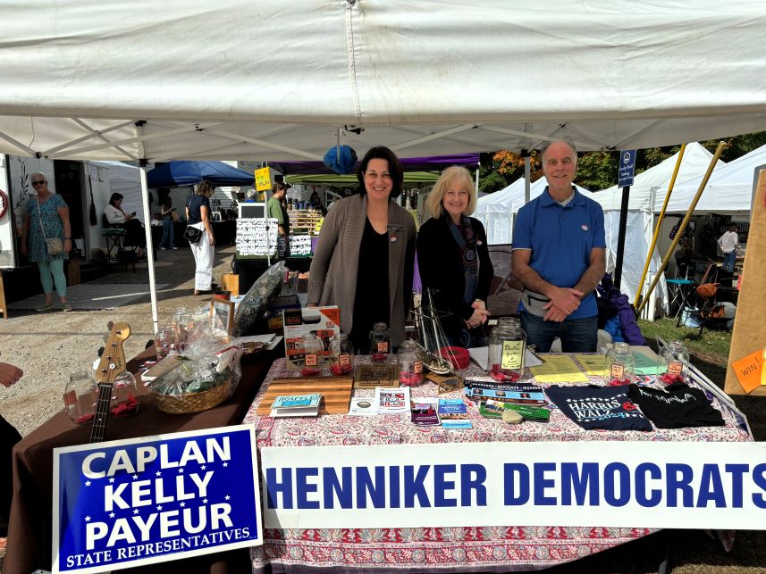 Eileen, Stephanie and Tony host a raffle for Henniker Democrats 