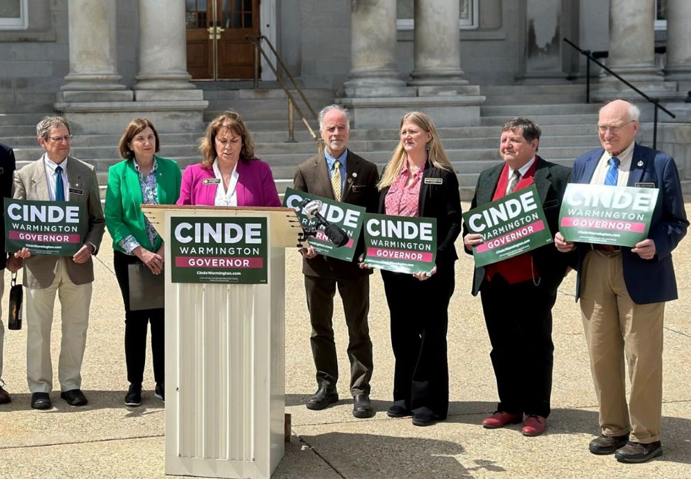 Tony shows his support for Cinde Warmington at a rally outside the Statehouse